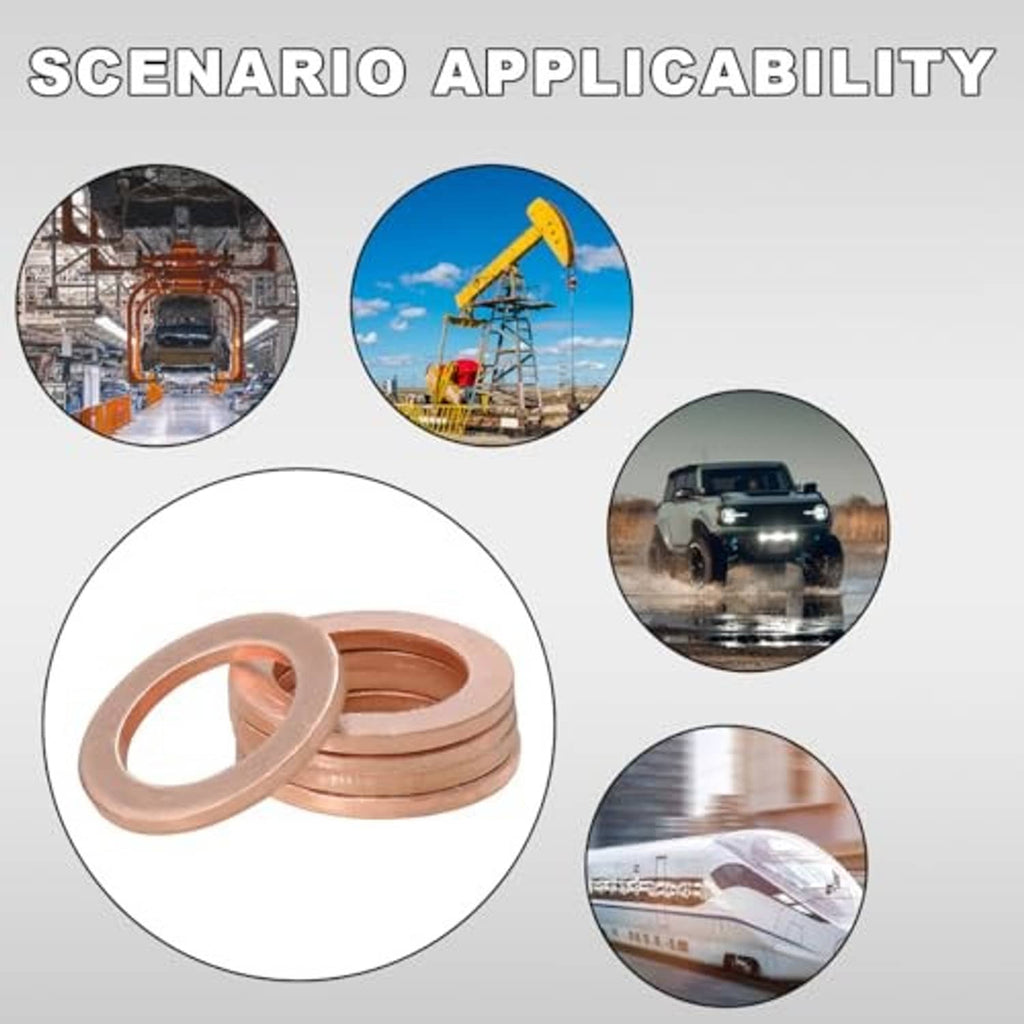 Copper oil drain plug crush washer gasket set, stacked round copper washers