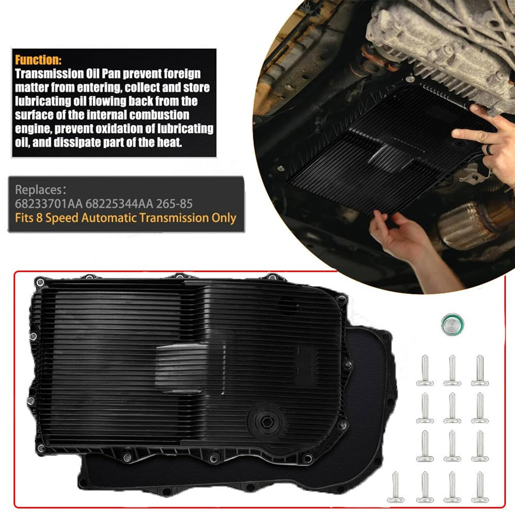 Transmission oil pan with bolt holes, gasket, and included fasteners