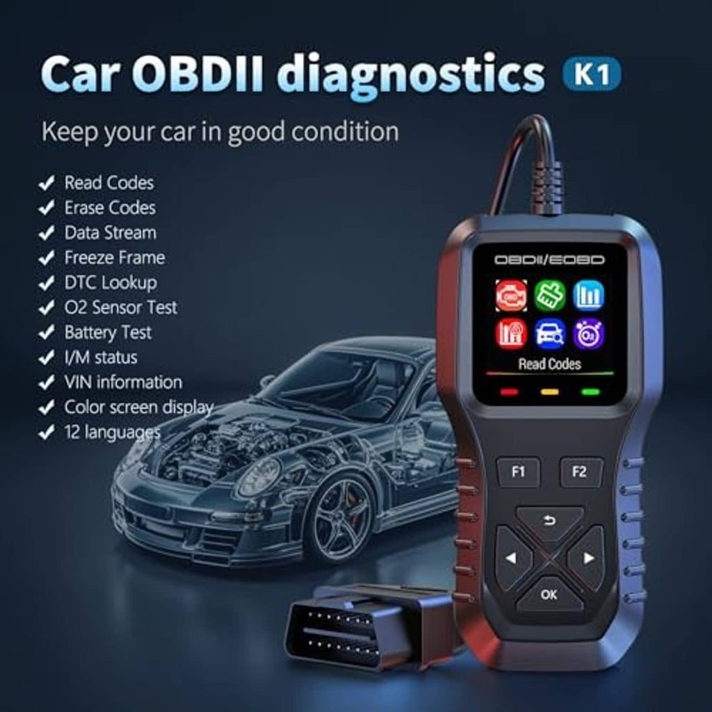 wiiyii K1 OBD2 scanner handheld with illuminated DTC lookup screen