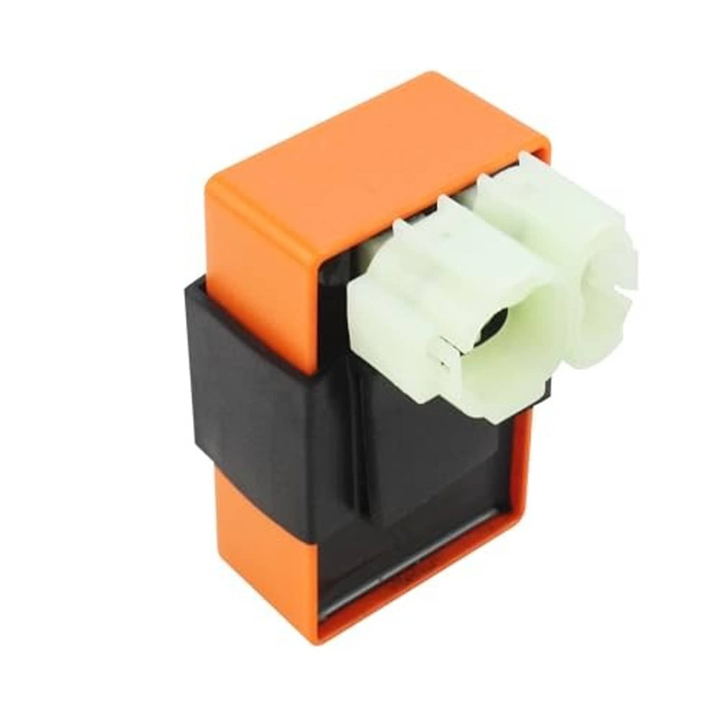 6-pin AC CDI ignition box replacement, side view with orange top and white plug connector