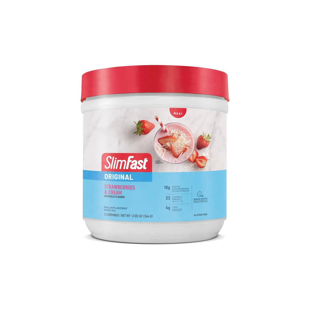 Slimfast meal replacement powder tub, original strawberries & cream, red lid