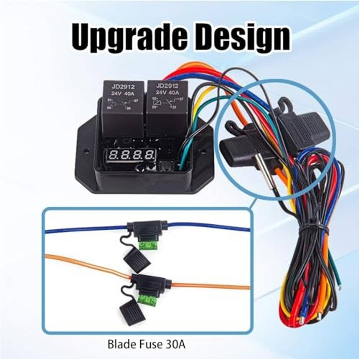 24V fan controller kit with bundled wire harness and blade fuse 30A