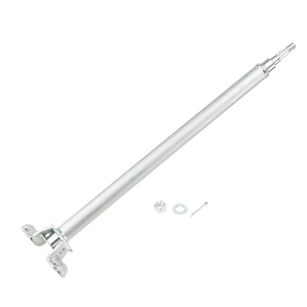 Steering stem shaft with base clamp bracket, showing metal tube and included parts