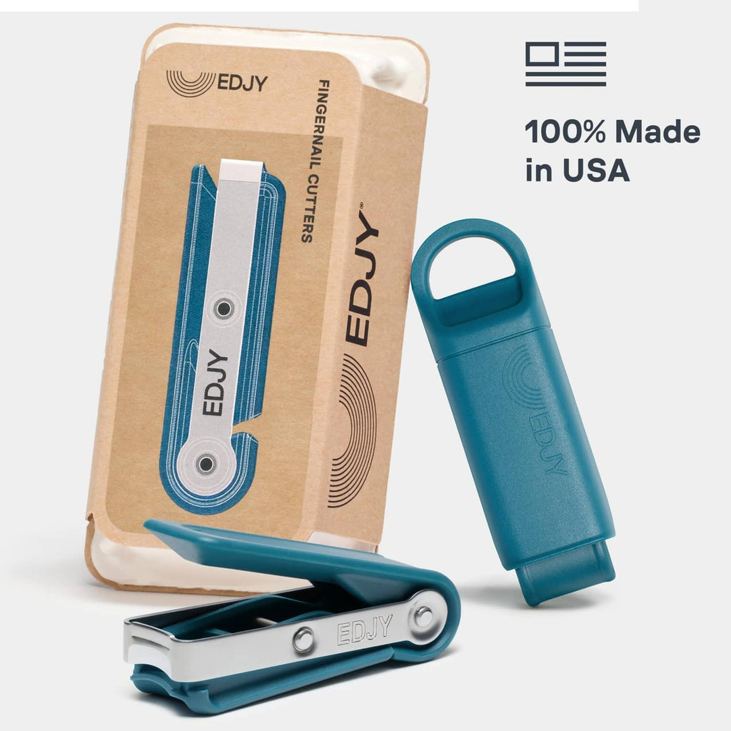 EDJY fingernail cutters with blue protective cap and 2-pack package set