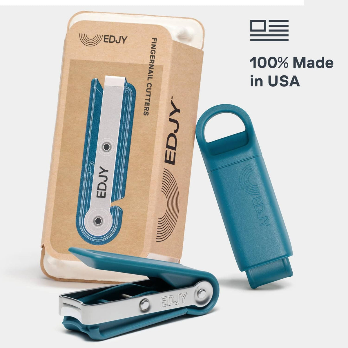 EDJY fingernail cutters with blue protective cap and 2-pack package set