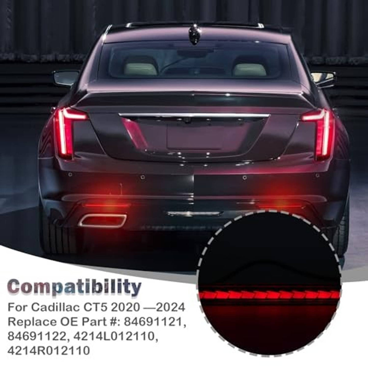 Red LED rear reflector light bars installed on car rear bumper.