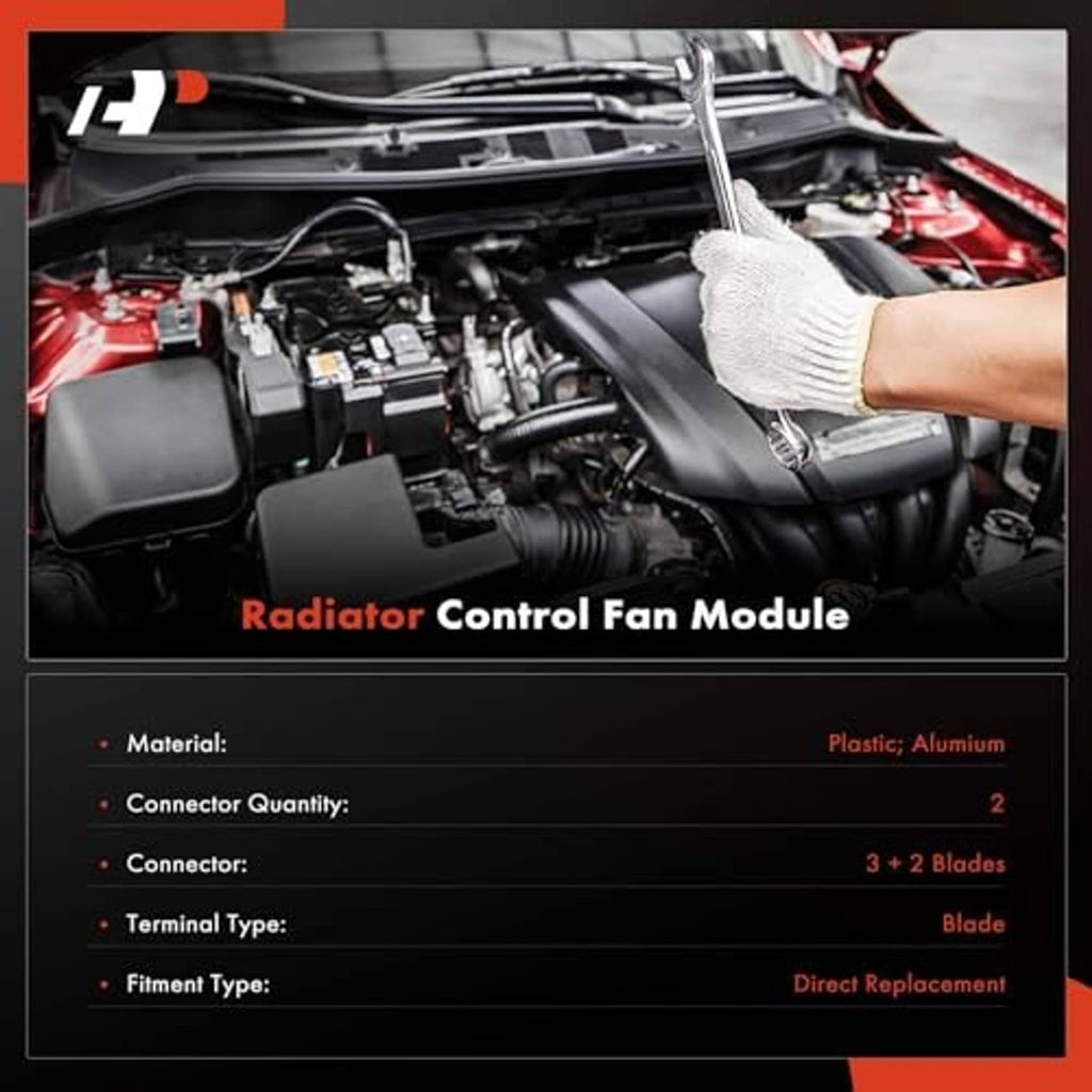 Radiator control fan module with electrical connectors on engine compartment