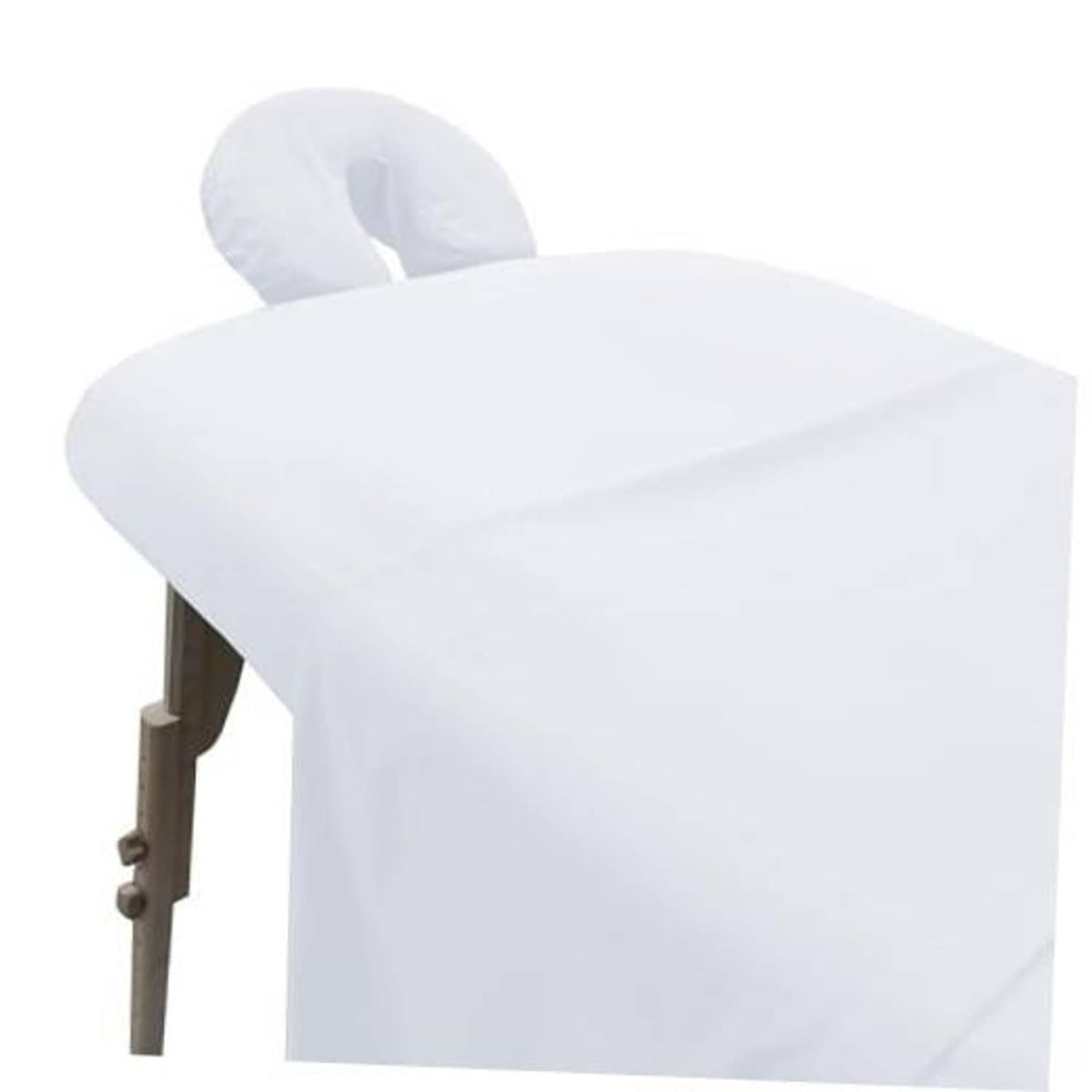 White microfiber massage table sheet set with fitted stretch edges