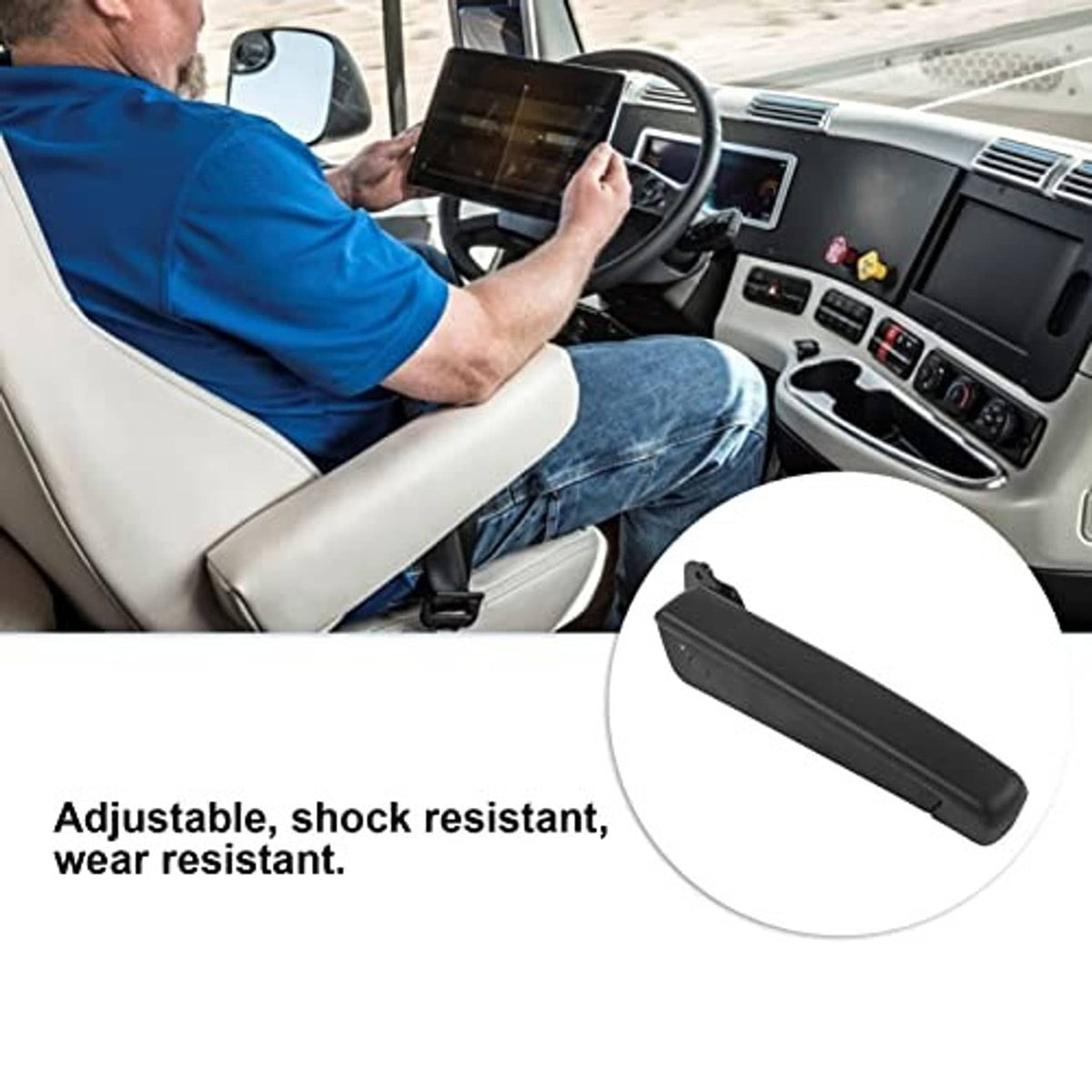 Black padded car seat armrest installed near the driver seat