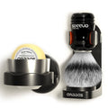Black synthetic shaving brush with silver bristles and stainless resin base