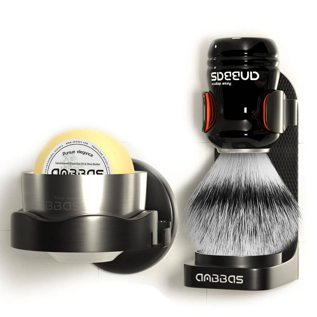 Black synthetic shaving brush with silver bristles and stainless resin base