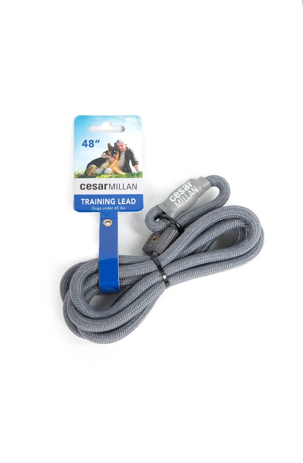 Training slip lead leash, gray braided rope with slip collar, 48 in.