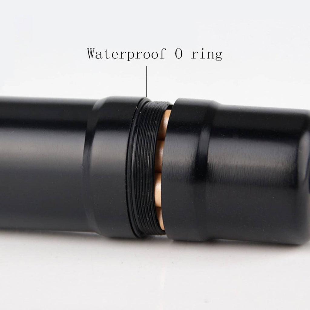 Close-up of black round cigarette case with textured grip ring and side seal