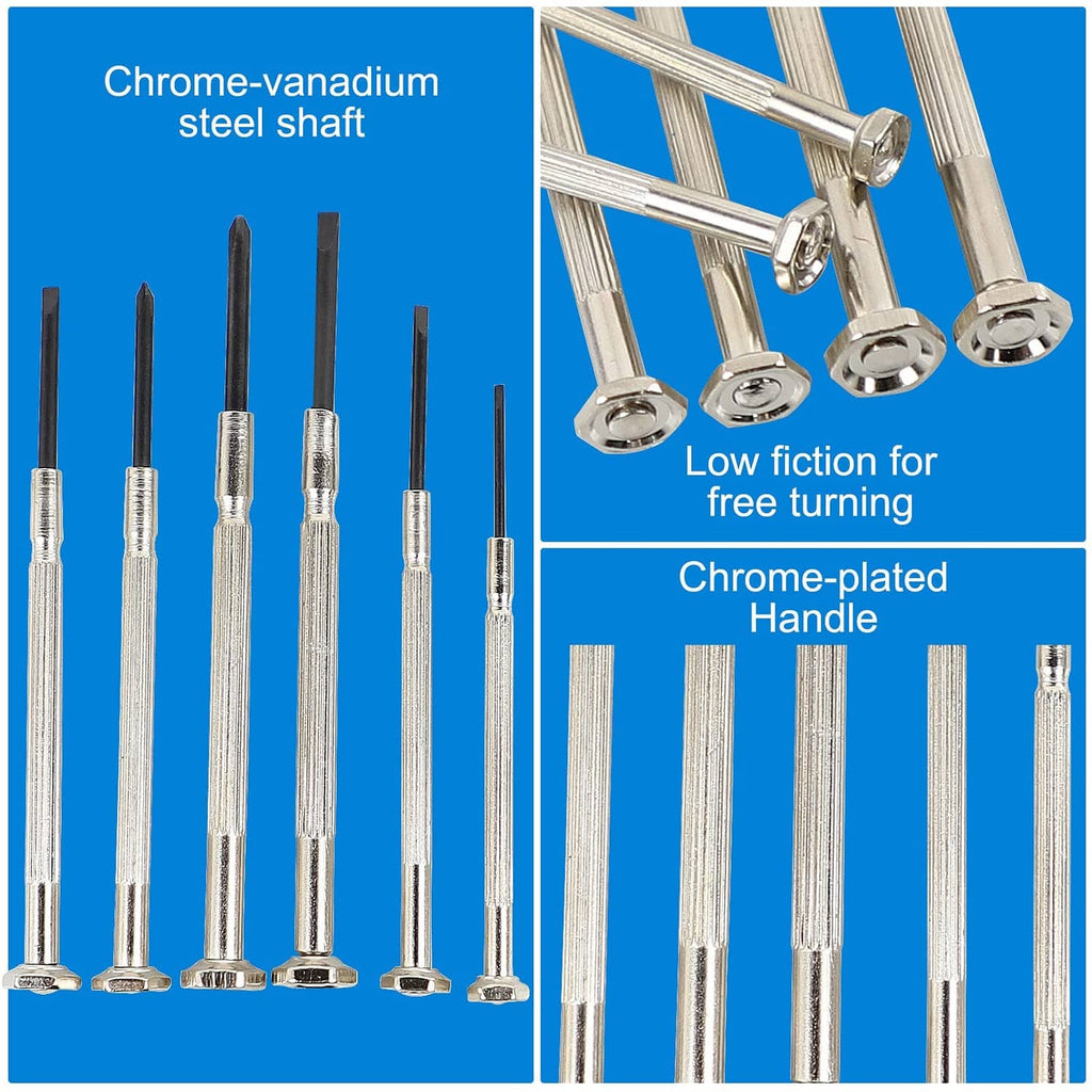 6-piece precision screwdriver set with black tips and chrome-plated handles