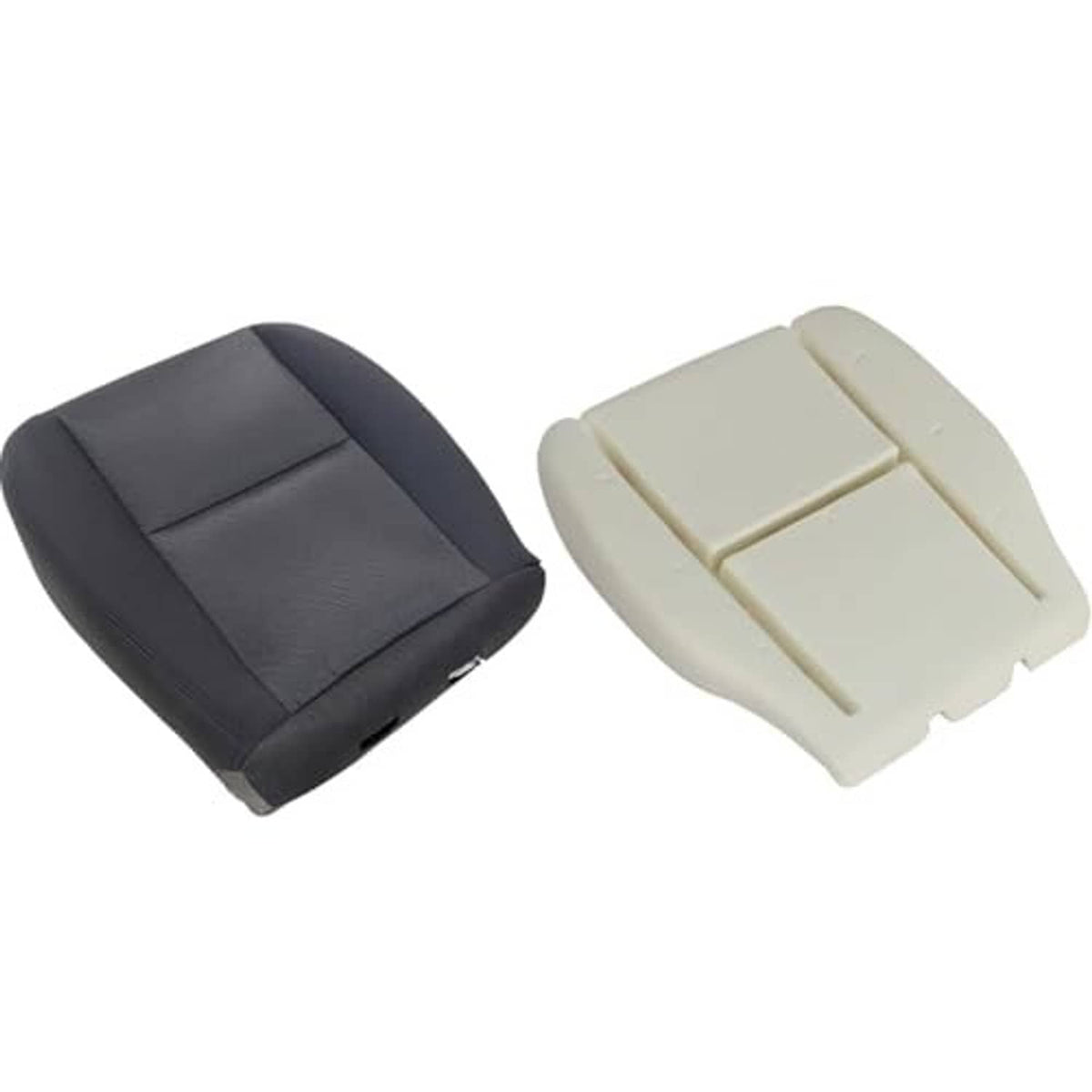 Set of front driver seat cushion covers: dark and cream colors with foam inserts