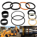 Hydraulic cylinder seal kit with multiple black, orange, and cream O-rings