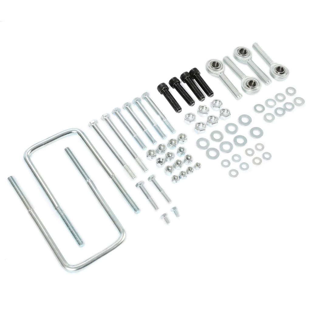 Metal lift kit hardware set with long bolts, pins, washers, and threaded studs