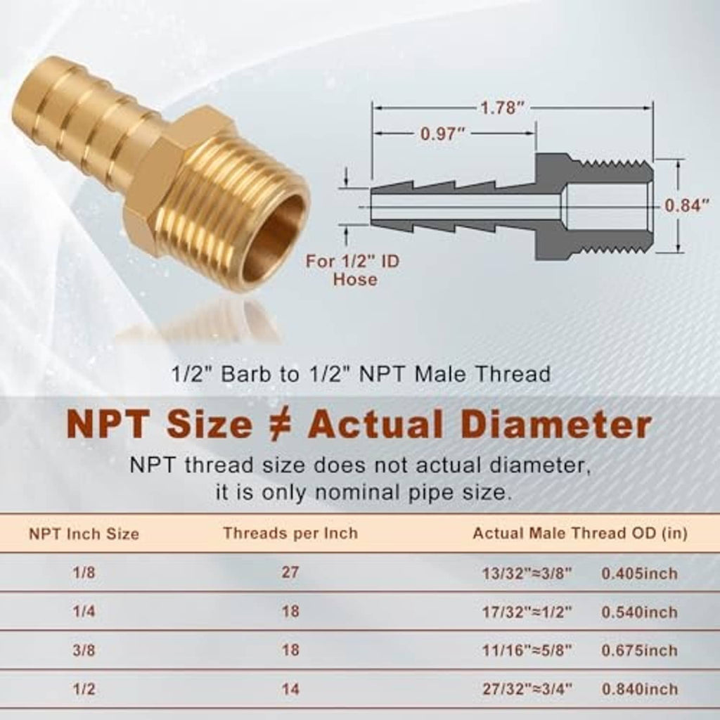 Brass hose barb adapter with grooved barbed end and male NPT threaded connection