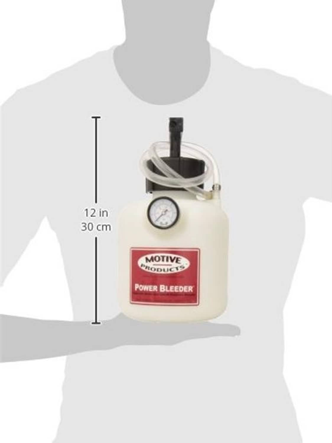 Brake power bleeder pump with pressure gauge, shown with 12 in (30 cm) size