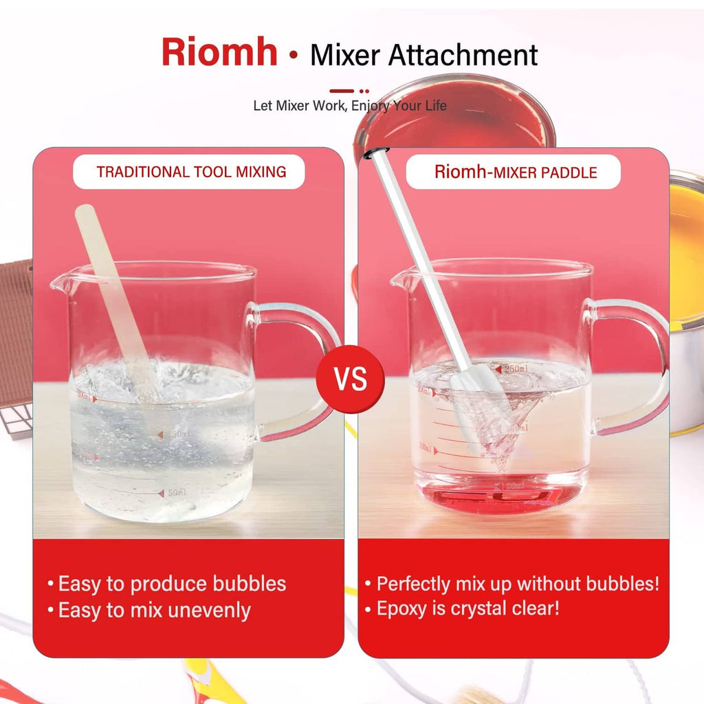 Mixer attachment paddles for epoxy resin, designed to reduce bubbles while mixing liquids