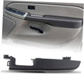 Black interior door armrest handle with switch bezel and pull opening
