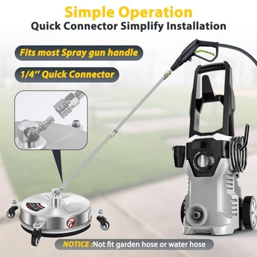 Pressure washer surface cleaner with wand connection and four caster wheels