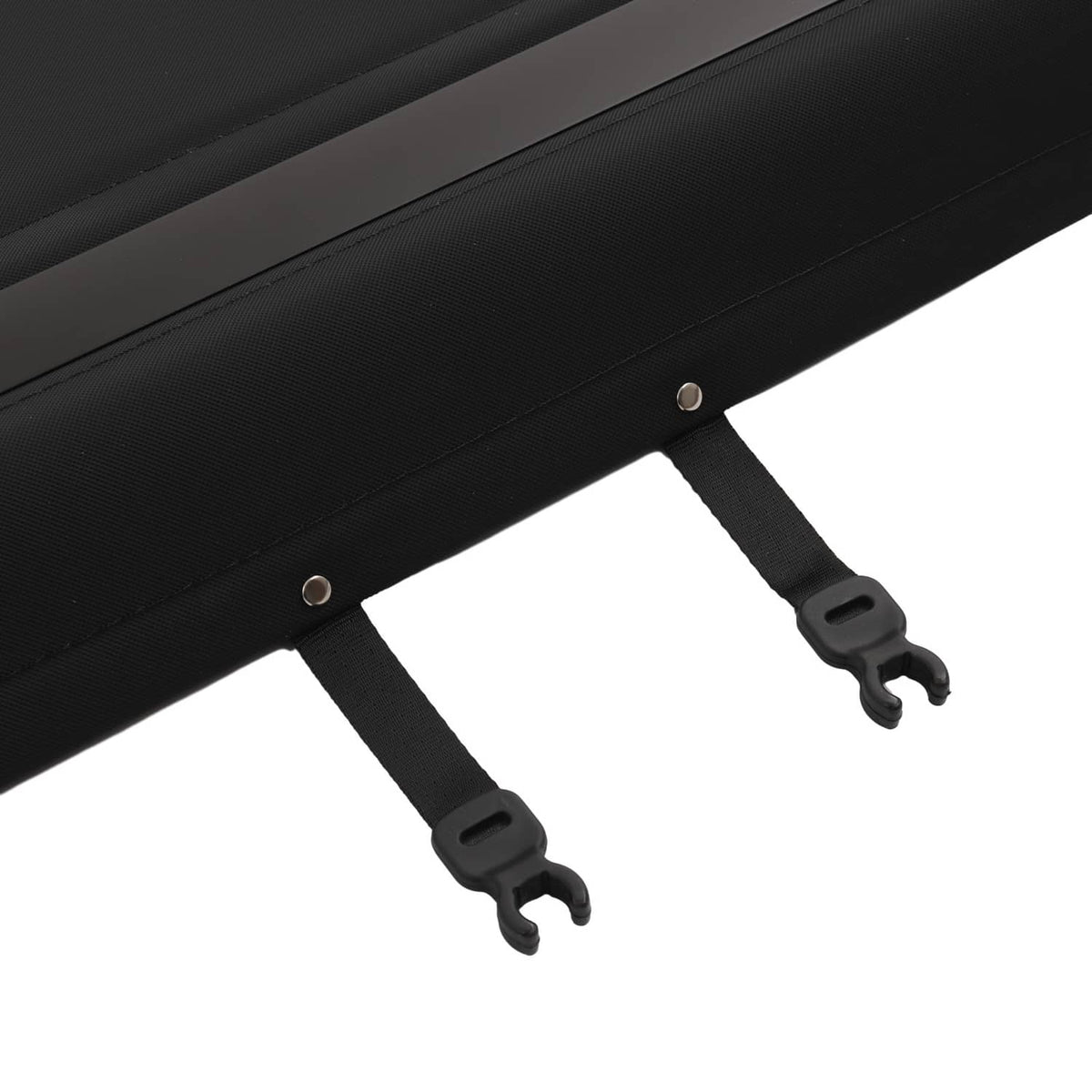 Black trunk cargo cover underside with snap hooks and metal grommets