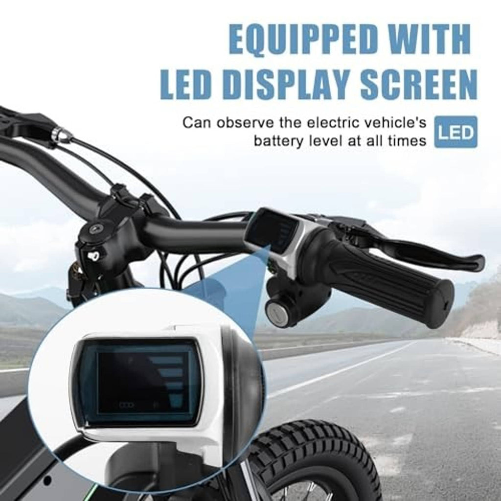 Half-twist throttle with LED display screen on black grip, with handlebar wiring