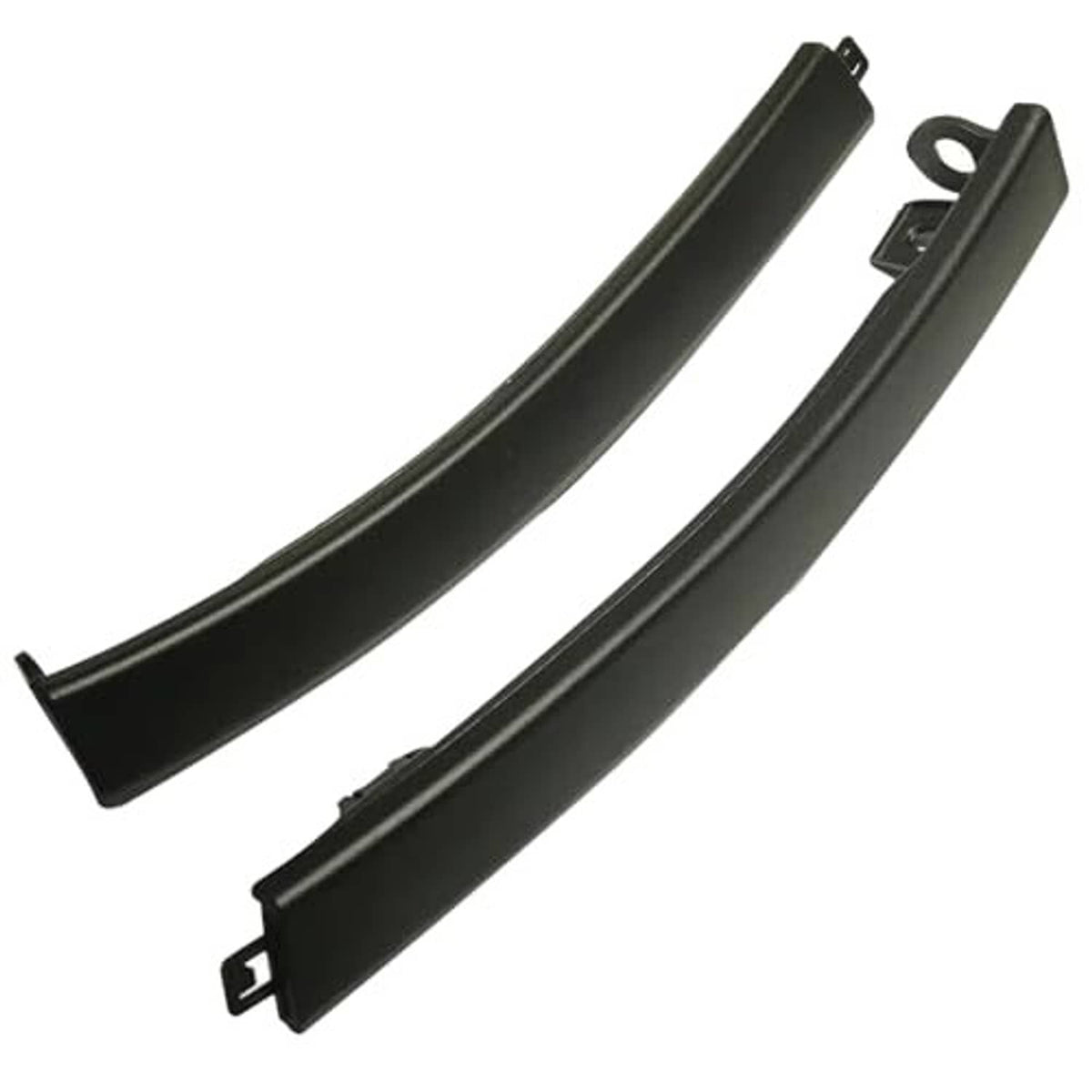 Black curved front bumper filler trim pieces with mounting holes and bracket tabs