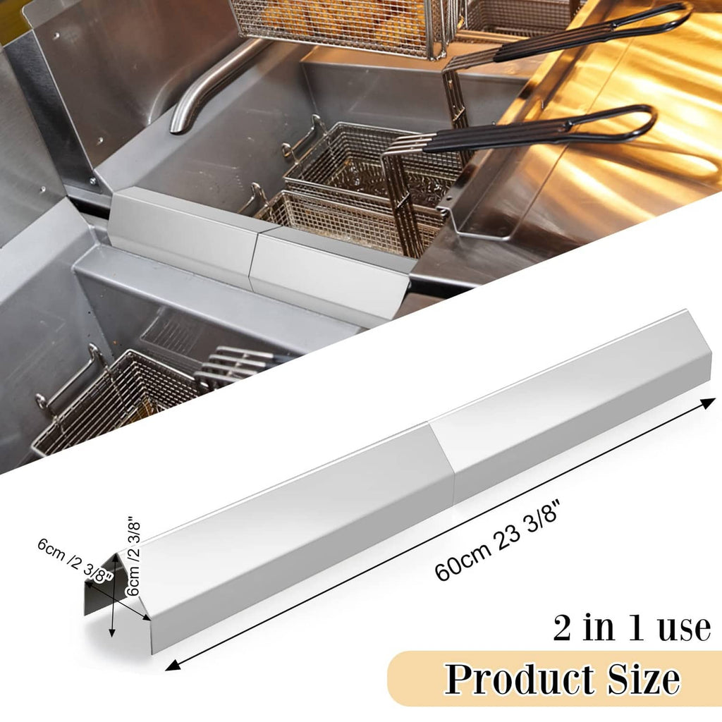 Stainless steel splash guard strips with straight edges for fryer tanks