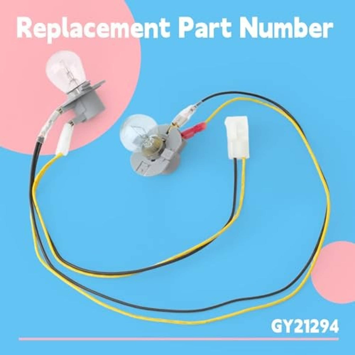 Replacement headlight wiring harness with two bulb sockets and looped yellow/black wires