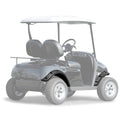 Black front and rear golf cart fender flares set installed on a golf cart.