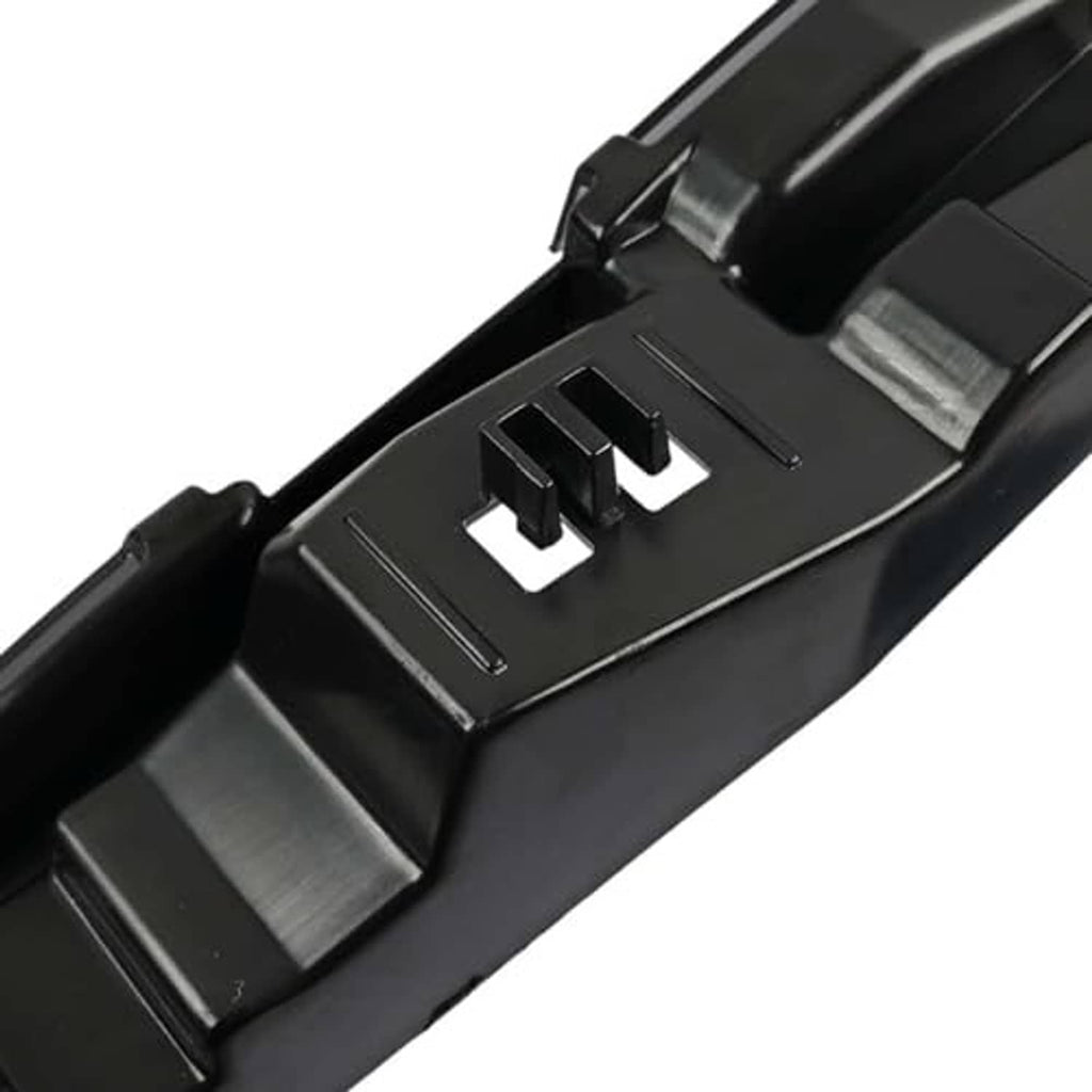 Front bumper cover support bracket detail with square clip feature and textured surfaces