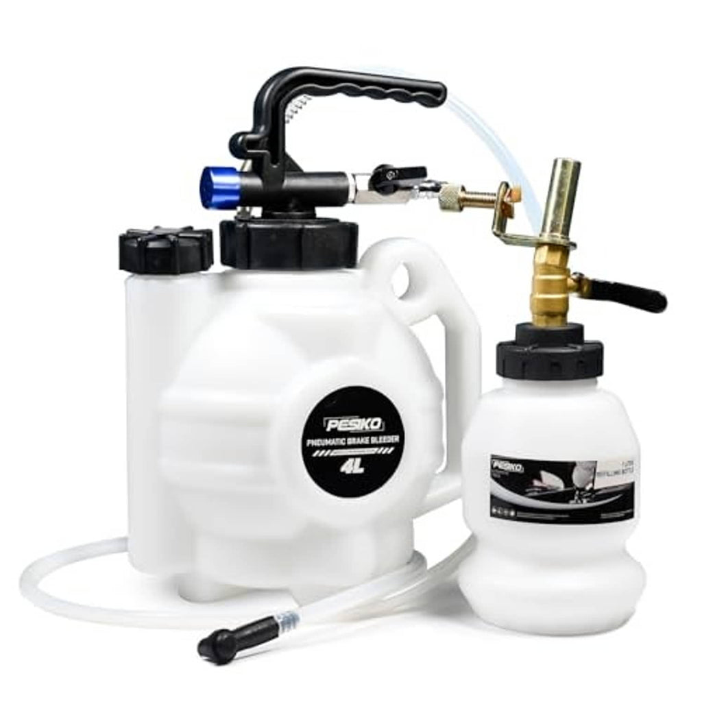 4L vacuum brake bleeder kit with white reservoir, brass fittings, and connected hoses
