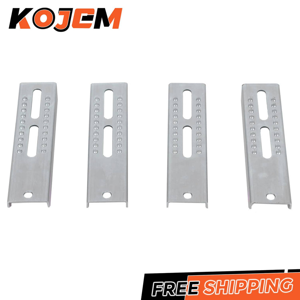 Boat trailer bunk board swivel brackets, silver metal plates with bolt holes