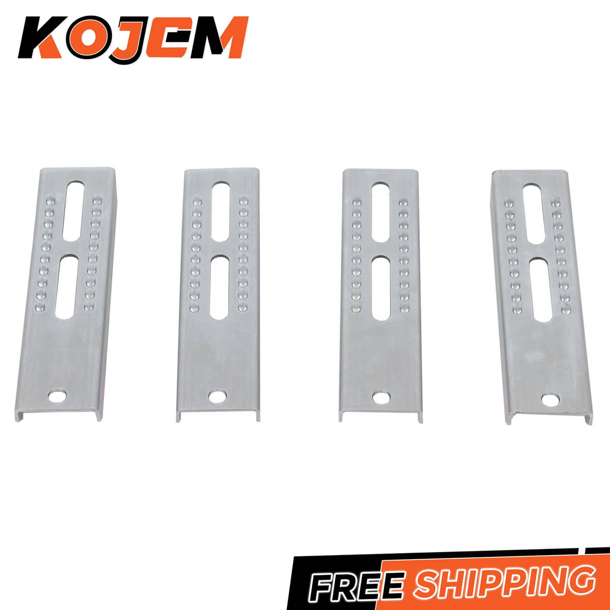 Boat trailer bunk board swivel brackets, silver metal plates with bolt holes