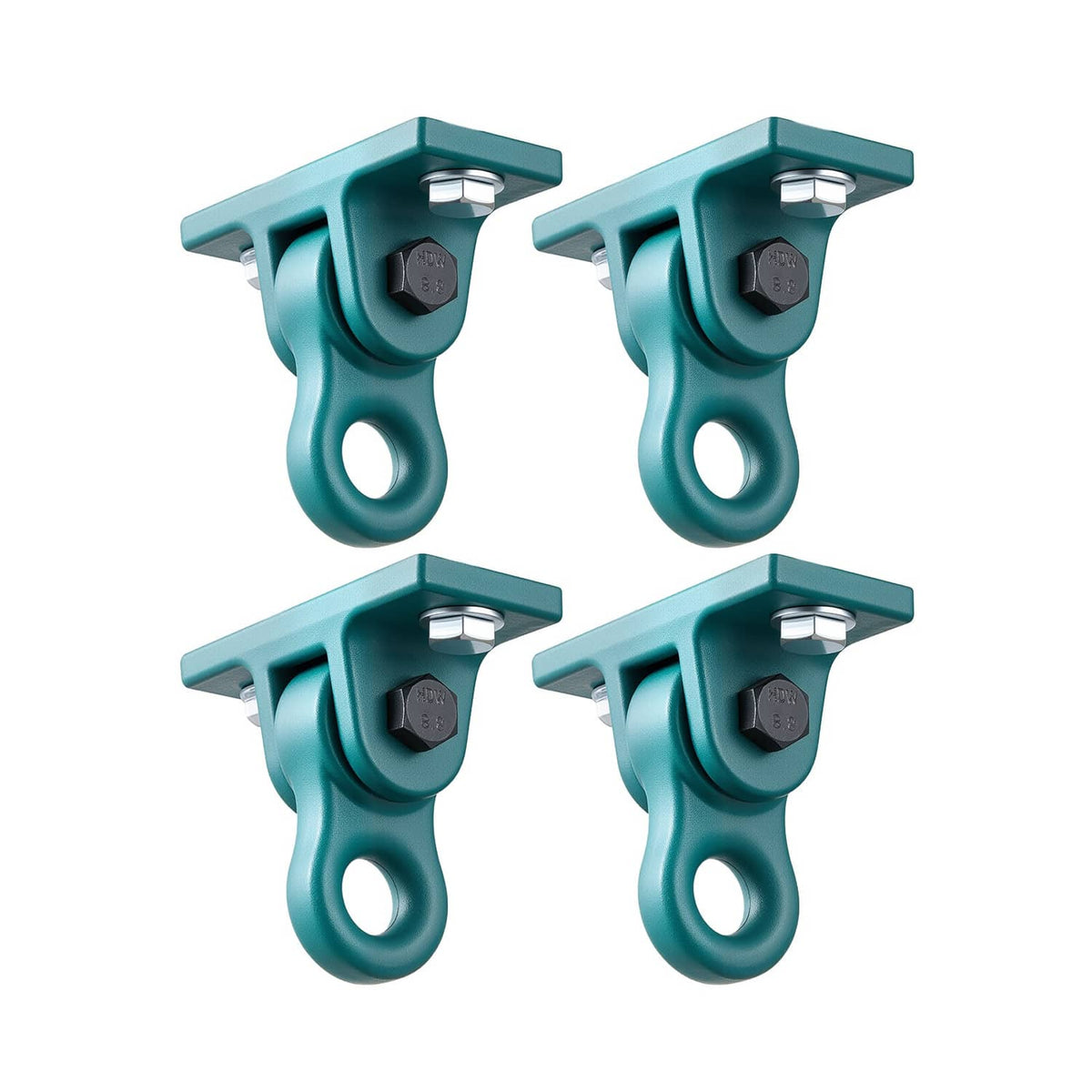 Teal swing hanger bracket set of four, with mounting plates and circular lift rings