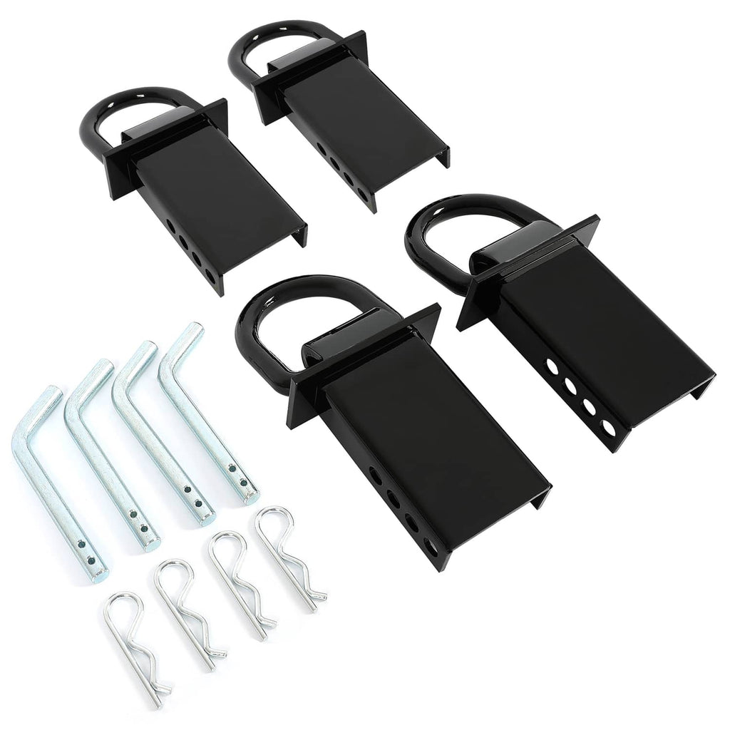 Black stake pocket D-ring tie-down set with D rings, brackets, and metal mounting hardware