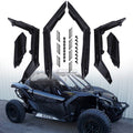 Black extended fender flare kit with multiple mud guards, complete set