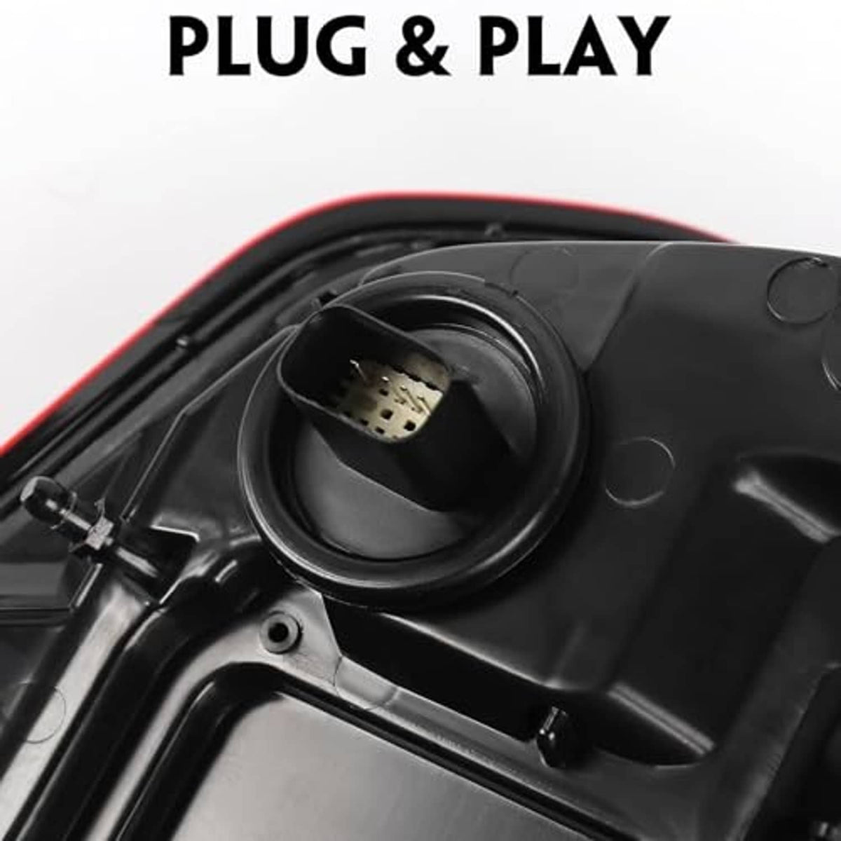 Tail light wiring connector socket with plug interface on black housing