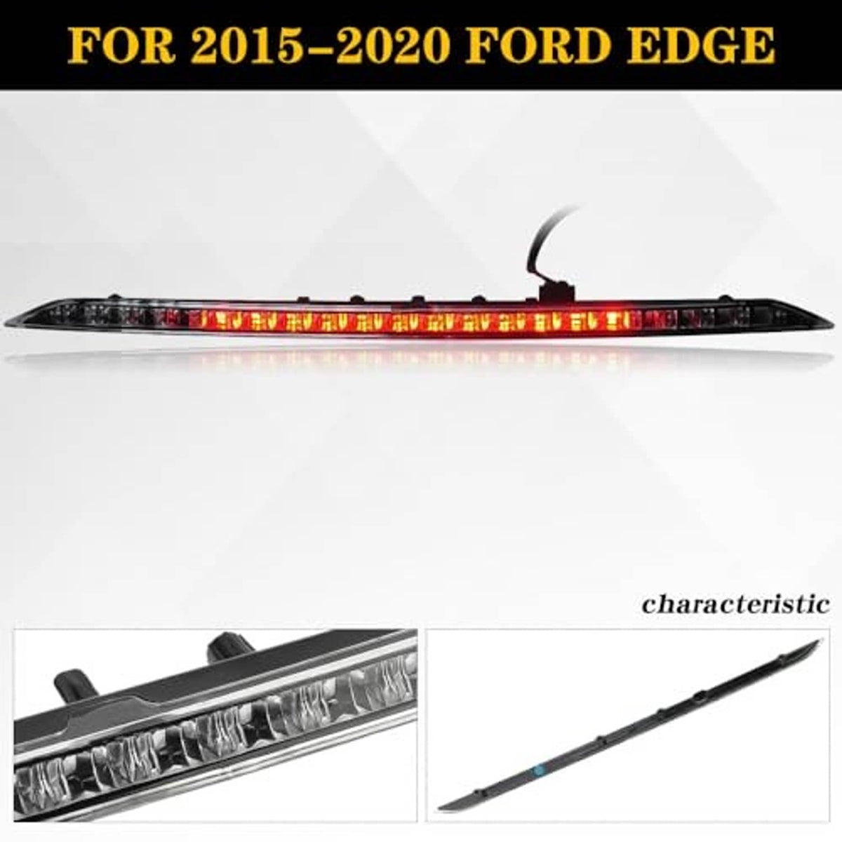 Slim LED third brake light bar with clear lens and red LED row, vehicle-mounted view.