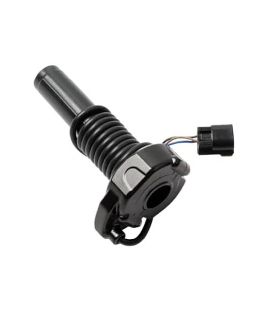 Throttle grip assembly with coiled spring and black control housing, side view