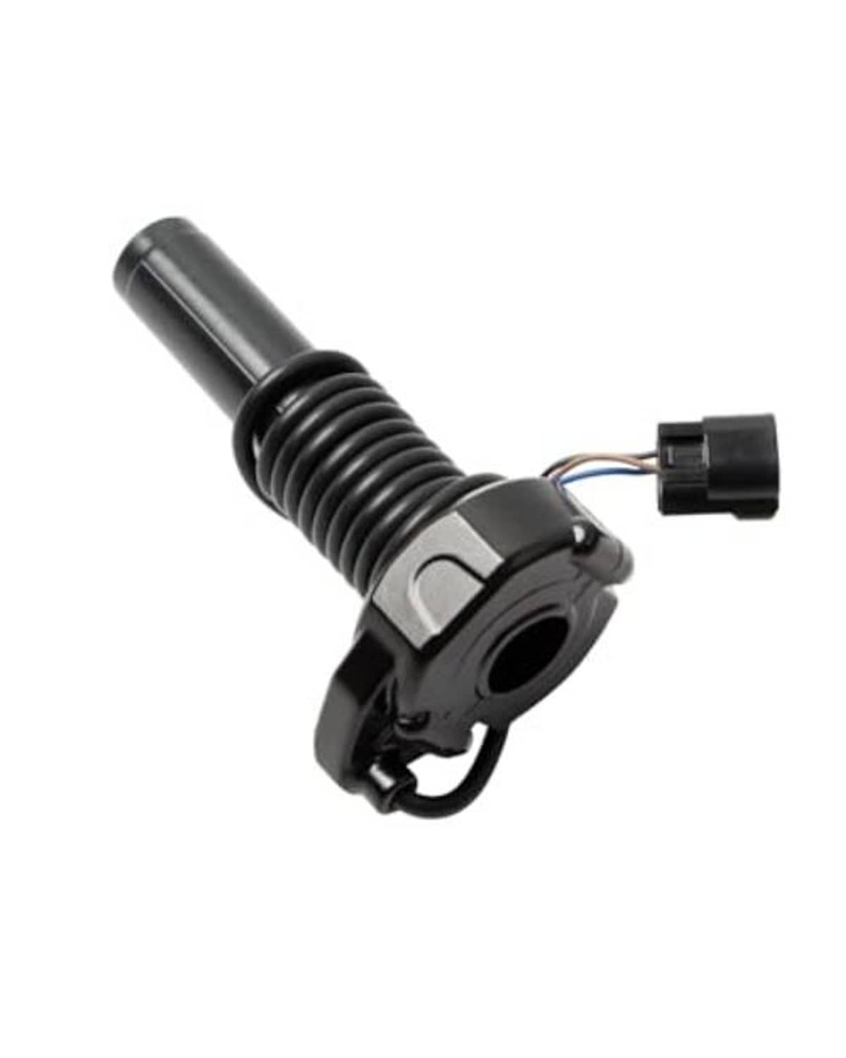 Throttle grip assembly with coiled spring and black control housing, side view