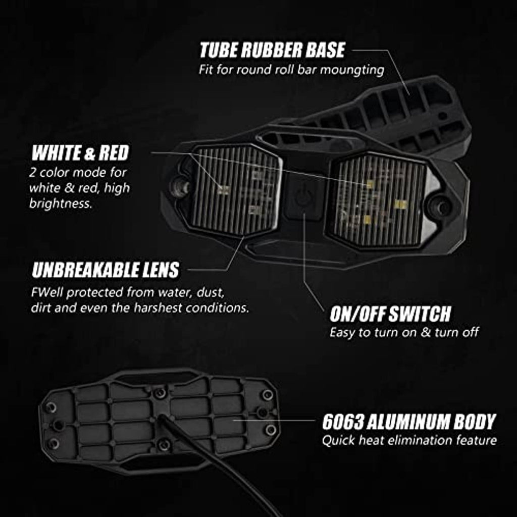 Black LED UTV doom light with rubber base mounting and dual lens cover design