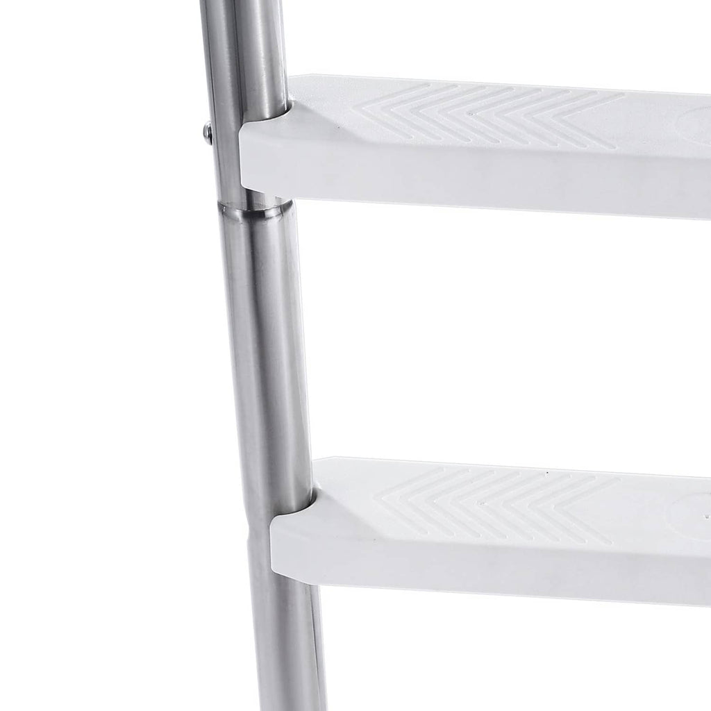 Stainless steel ladder step with anti-slip tread and vertical support rail