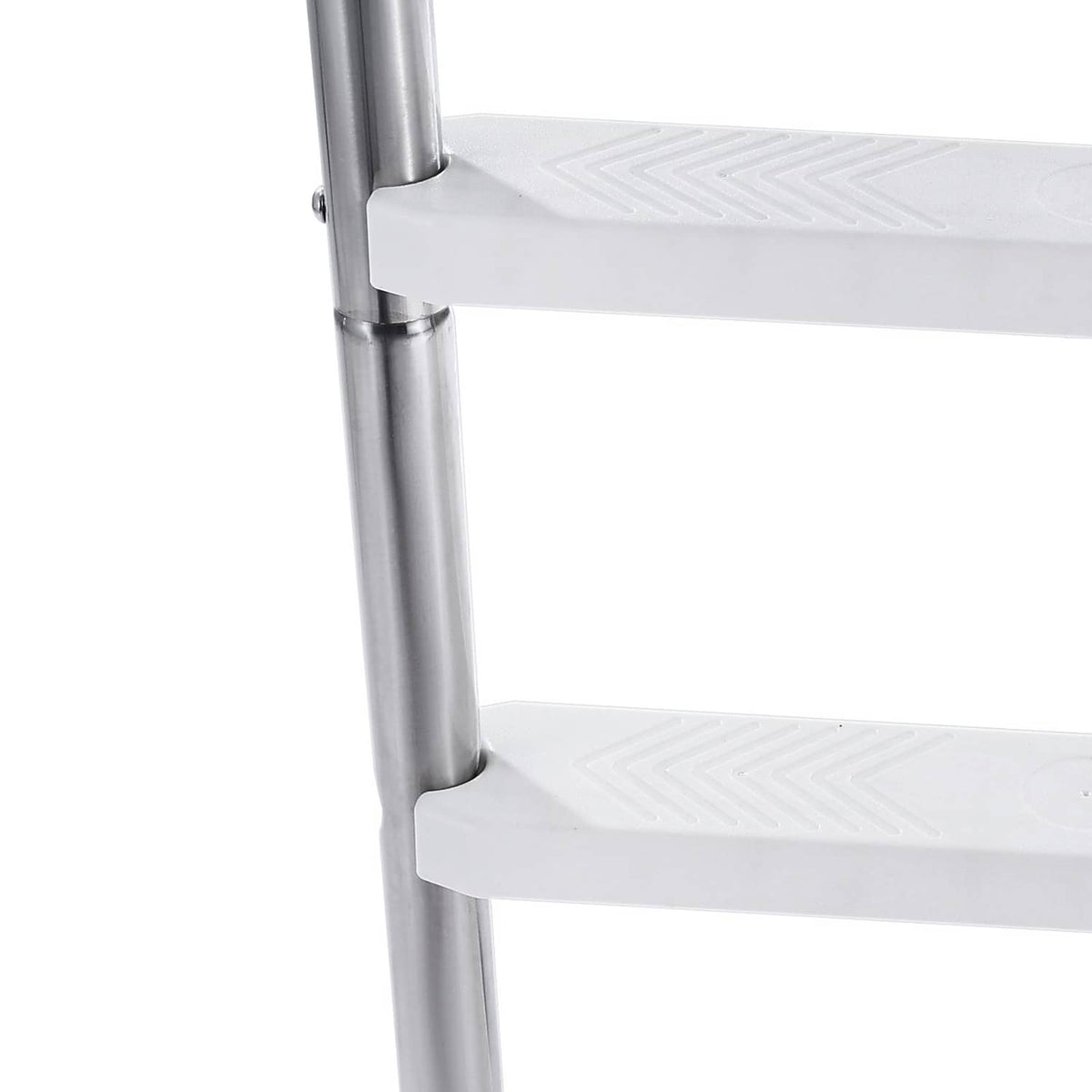 Stainless steel ladder step with anti-slip tread and vertical support rail