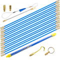 Bundle of fiberglass cable puller rods with blue shafts and brass connector ends