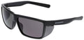 Safety glasses with black frame and gray tinted lens, wraparound style