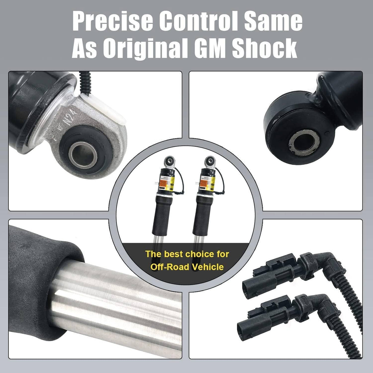 Rear air shock absorber with top mount and wiring connectors, silver piston rod