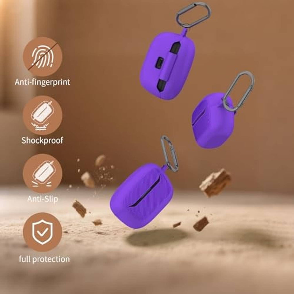 Purple silicone protective case with carabiner and textured grip surface